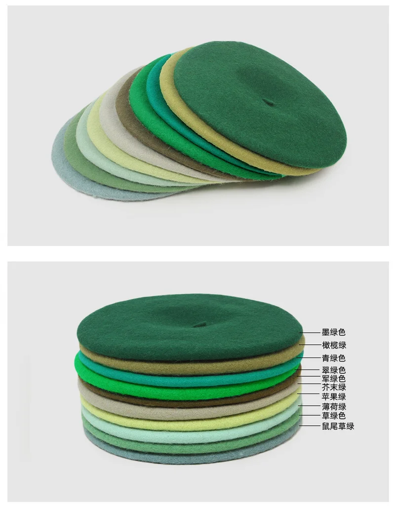 Wool Beret Hat Green Wool Beret Japanese Retro Painter Bud Hat Autum Winter Vintage Keep Warm Cute Casual Women
