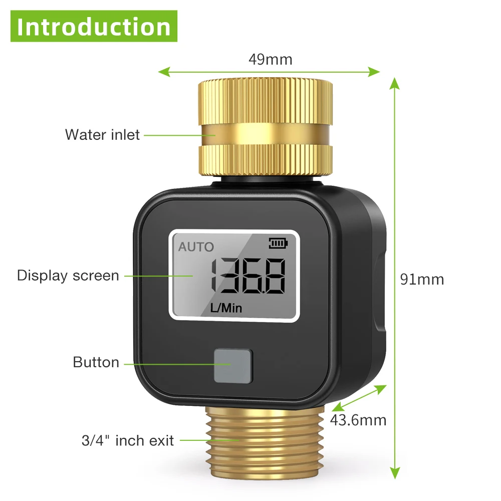 LCD Display Water Flowmeter Brass Inlet Outlet Water Flow Meter 0.1~99999L/GAL Accuracy Measure Consumption with 4 Modes