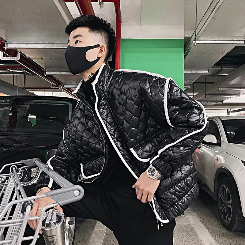 Korean Winter Jacket Men Plaid Stand Collar Thicken Keep Warm Puffer Parkas Casual Business Hiphop Overcoat Men Clothing 2023