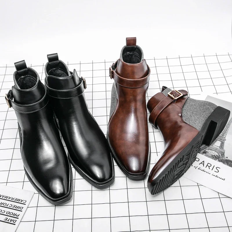 Ankle Men Boots Fashion Men Shoes Top Quality Zipper PU Leather Comfortable Casual Boots Business Size 38-48