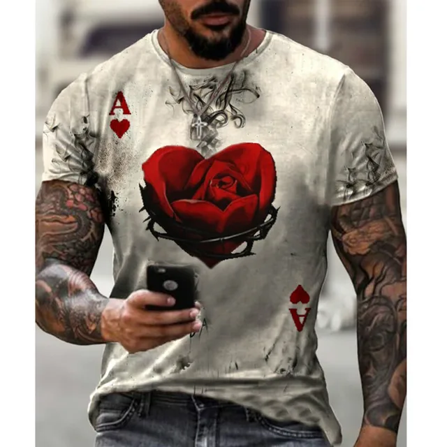 2022 Summer New Fashion Personality 3D Poker Printing T-shirt Men's Round Neck Shirt Casual All-match Short-Sleeved Sportswear 6 S1240