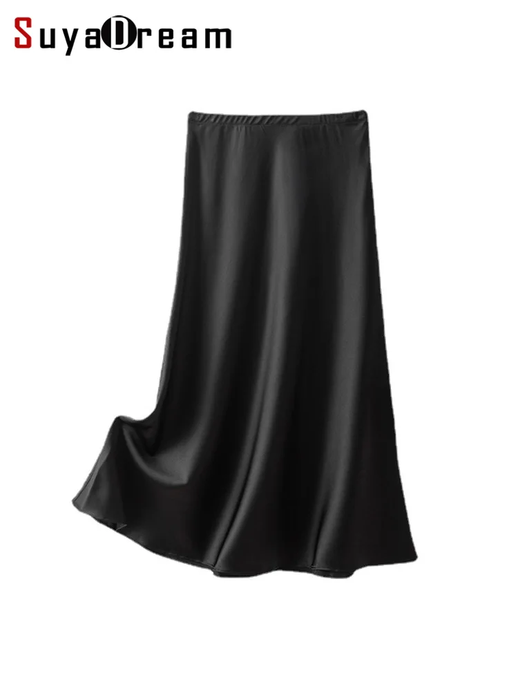 SuyaDream Silk Skirt for Woman 93%Silk 7%Spandex Solid A-line 2022 Spring Summer Chic Mid Skirts