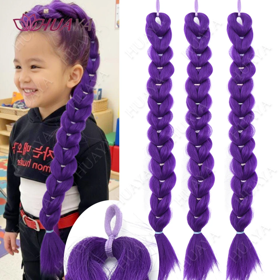 Queue de cheval tressée violette synthétique, coiffure de Costume Rumi, longue queue de cheval avec élastique et Clips pour enfants filles, noël