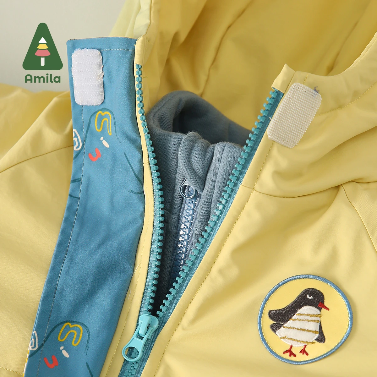 Amila Baby Two-piece Sets Warm Coat Winter Boys and Girls Print Windproof Casual Jacket Children's Outwear Clothing