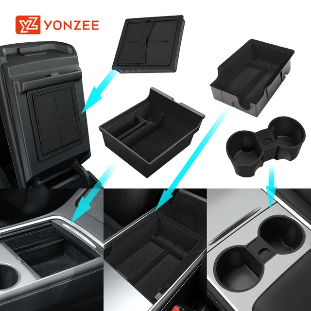 YZ For Tesla Model 3 Medel Y Storage Box Center Armrest Hidden Box Cup Holder Organizer 2023 2022 Car Accessories 1