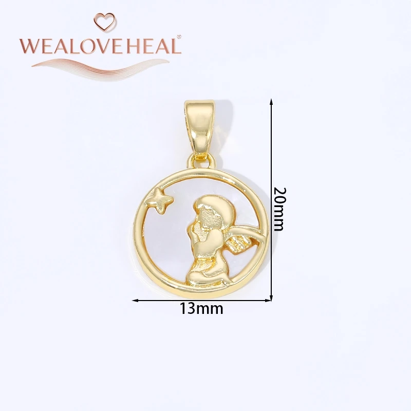 18K Vergoldete Messing-Metallanhänger mit Muscheleinlage, Runde Charms mit Lebensbaum/Engel/Bienen-Motiven, Zubehör für Schmuckherstellung, DIY-Schmuck – Detail 24