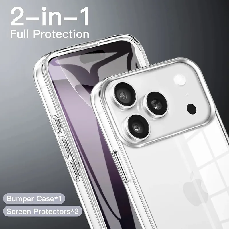 360° Clear Full Body Phone Case with Air Shockproof Protection and Built-in Screen Protector