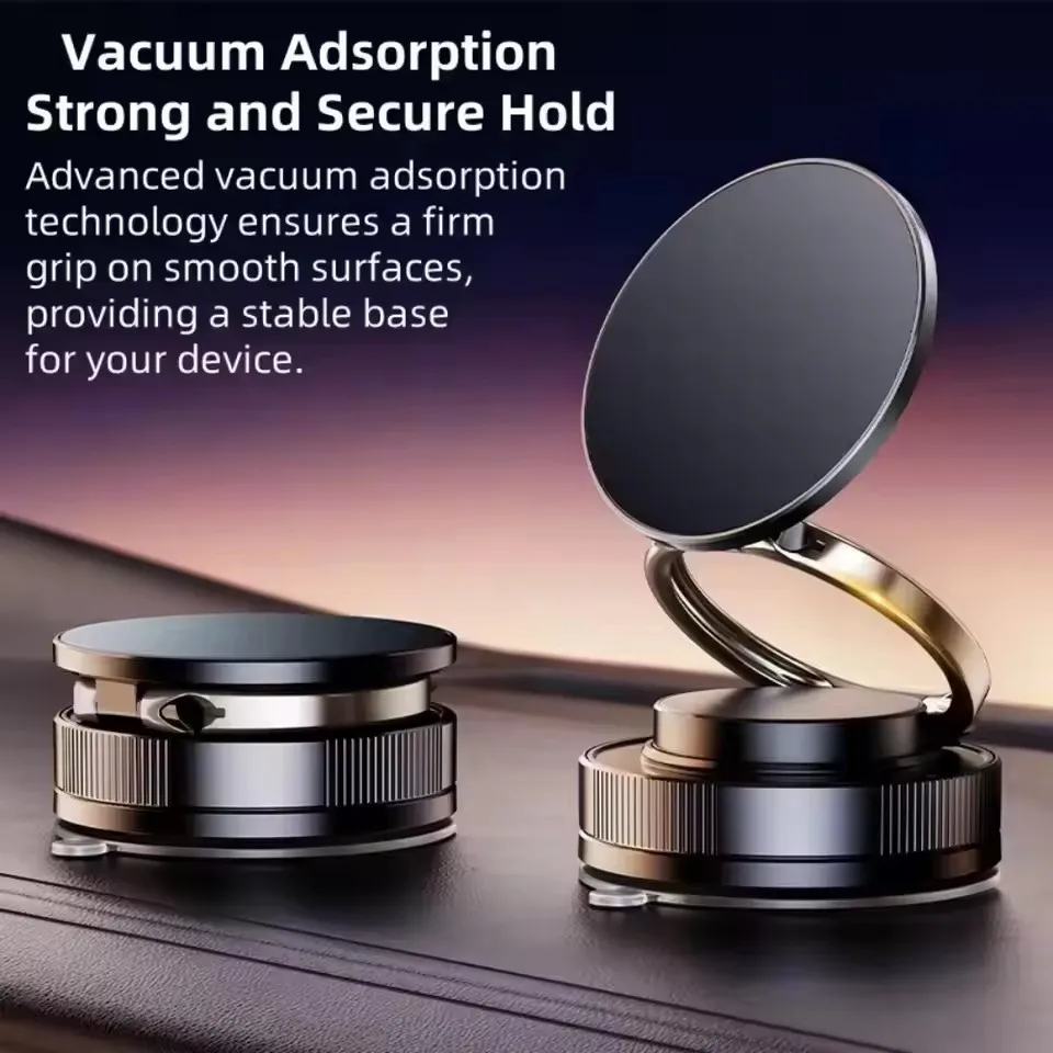 Magnetic Car Phone Holder with Vacuum Suction and 360° Rotation