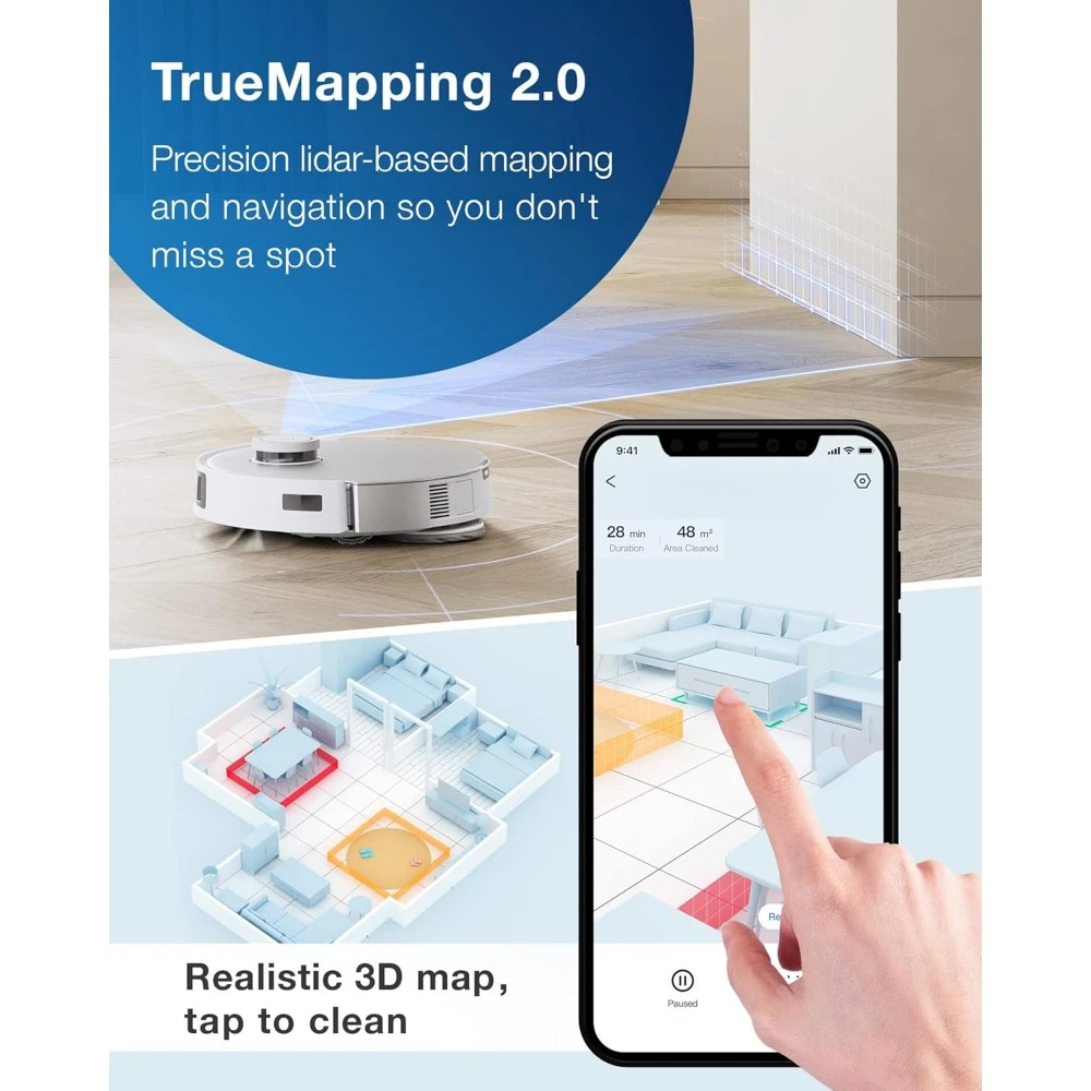 Commercial Wash Robots with Dual Spinning Mops, Robot Vacuum And Mop,Hot Water Mop Wash & Air-Dry, 9mm AutoMop Lift, Robots