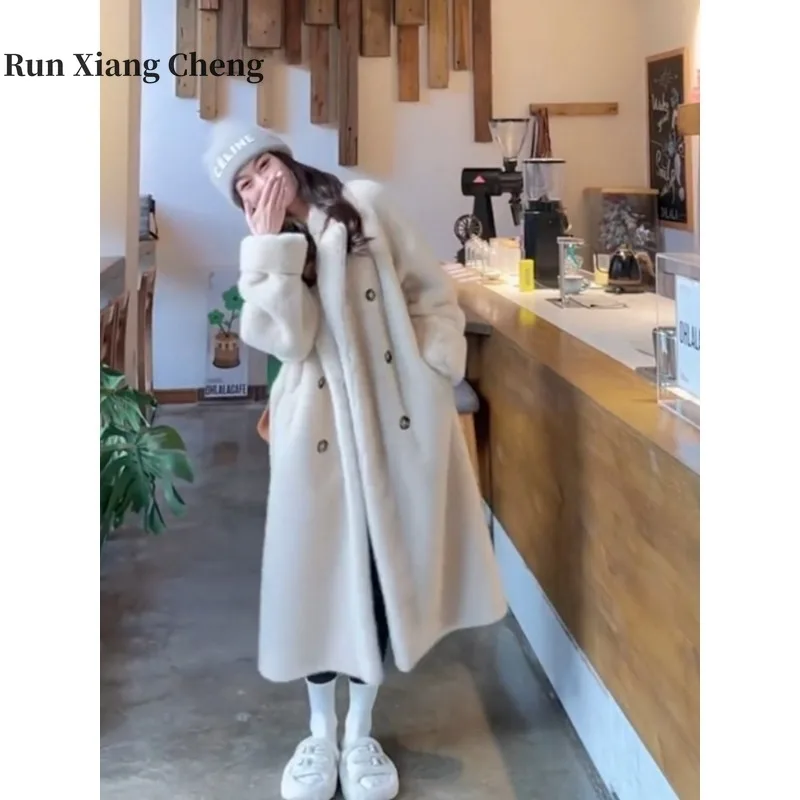 

RUN XIANG CHENG Imitation Mink Fur Integrated Fur Coat Teddy Coat Women's 2023 Winter New Suit Collar Long Style Free Shipping