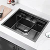Nanometer Double Cover Hidden Kitchen Sink 304 Stainless Steel 3 Holes Handmade Single Large Size Kitchen Hidden Sinks 3