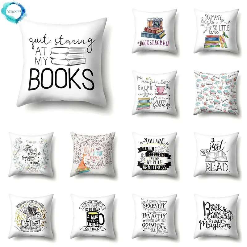 

45*45cm Comfortable Polyester Pillowcase Printed Reading Letters Case on Pillow Pillowcase Black White Decorative Pillowcover