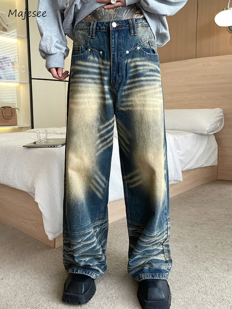 

Wide Leg Jeans Men Bleached Do Old Retro Handsome Japanese Style Baggy Prevalent Hipster Advanced Youthful Vitality Daily