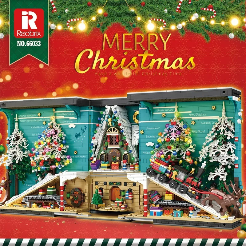 Reobrix 66033 메리 크리스마스 북엔드 모델 도시 모듈러 스트리트 뷰 시리즈 DIY 장난감 빌딩 블록 선물, 남아용 3260 개