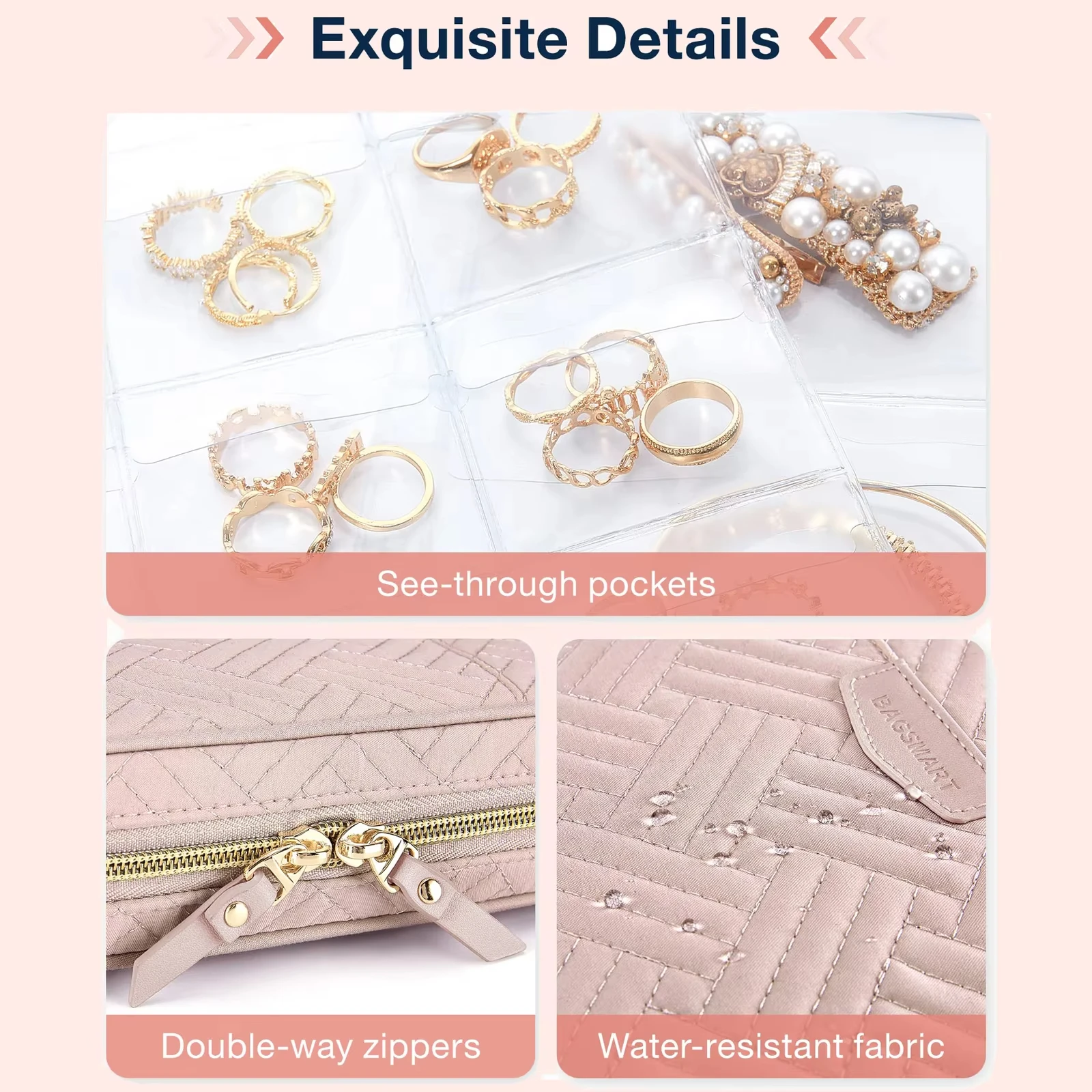 Jewelry Travel Organizer Case with Clear Bags and Zipper Pouches