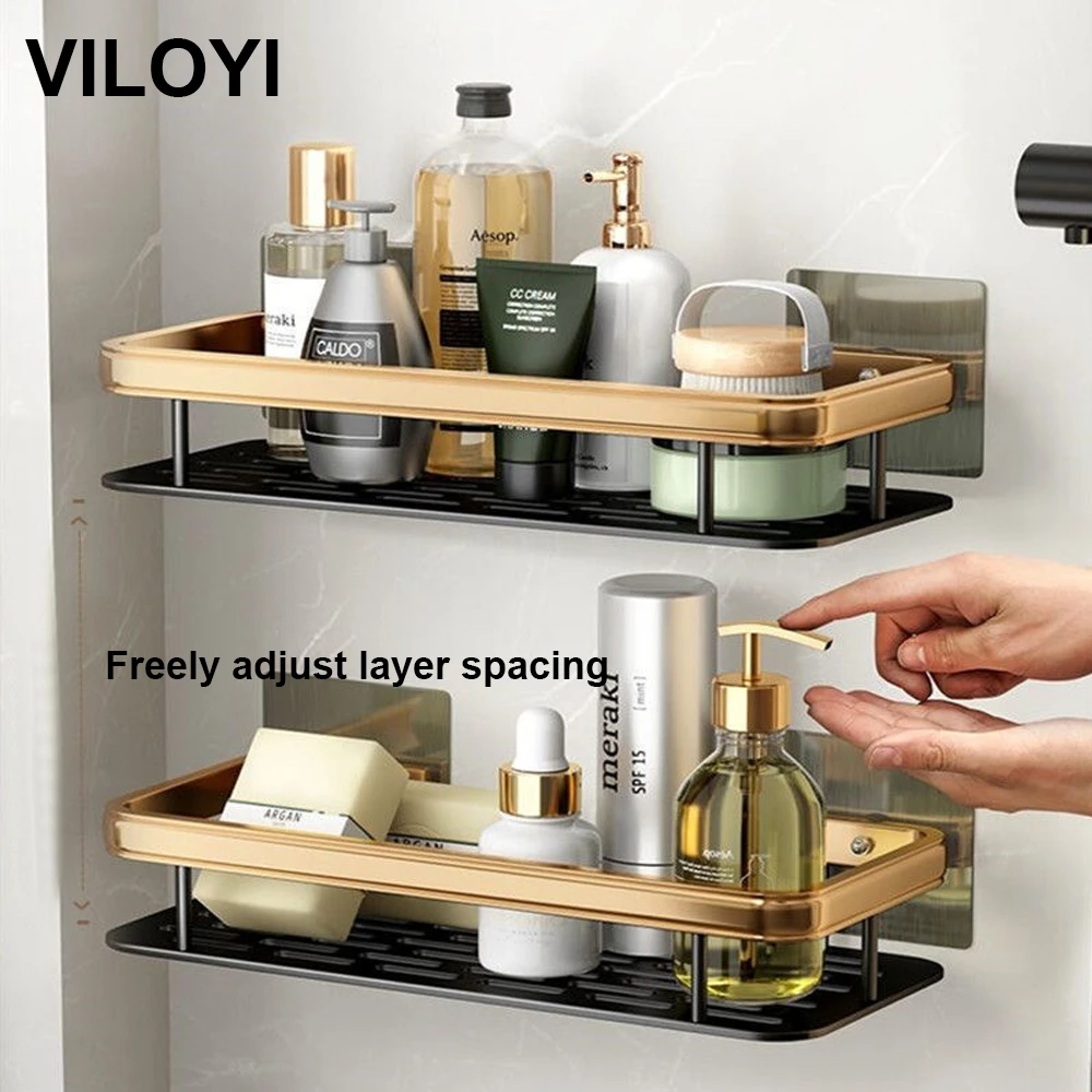 VILOYI Shower Shelf Thickened Space Aluminum Bathroom Shelves Black