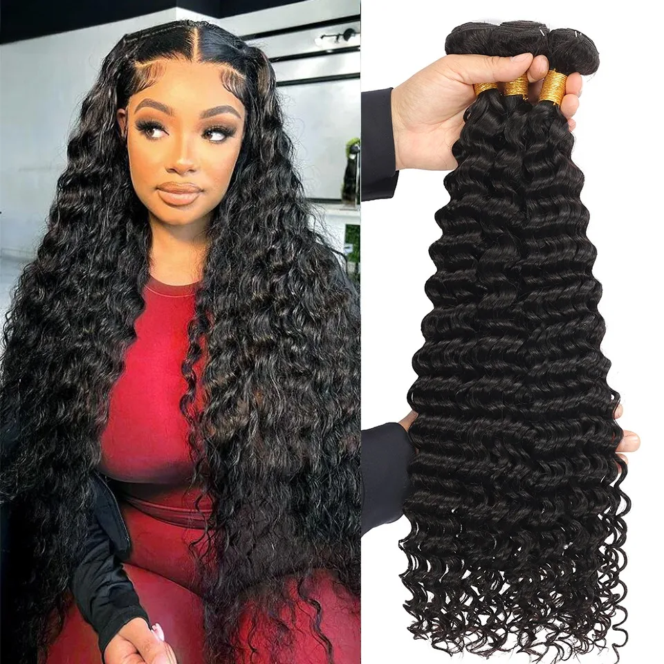 Hair Deep Wave Bundles 100% Virgin Human Hair 30 Inch Bundles Deal Deep Curly Natural Hair Extensions For Black Women