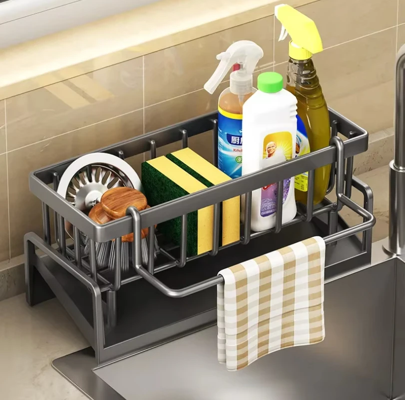 Kitchen Sink Drain Rack Organizer ABS Plastic Self-draining Sink Shelf Soap Sponge Holder Dishcloth Towel Rack filter basket