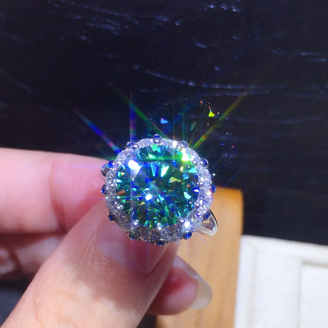 여성용  약혼 웨딩 밴드 반지, 3ct 그린 모이사나이트 반지, 신부 손가락 파티 쥬얼리