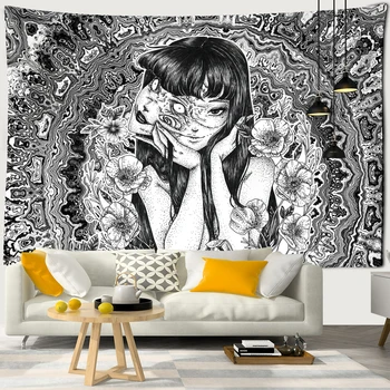 Tapisserie murale suspendue de dessin animé d'horreur japonais, Tapiz mystérieux, Illustration d'horreur de dessin animé, décoration de salle d'art Kawaii pour la maison 1