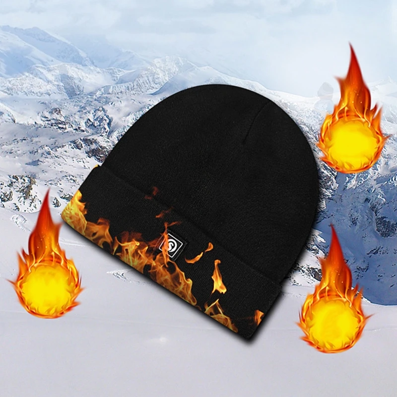 

Men Women Winter Electric Heated Beanie Hat Rechargeable Battery Thermal Warm Plush Lining Outdoor Windproof Skull