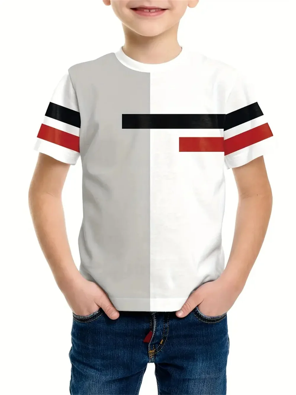 Striped Simplicity 3d Print Tee Shirt Kids Boys Clothes Short Sleeve Casual Children's Clothing Fashion T Shirt For Boys 4