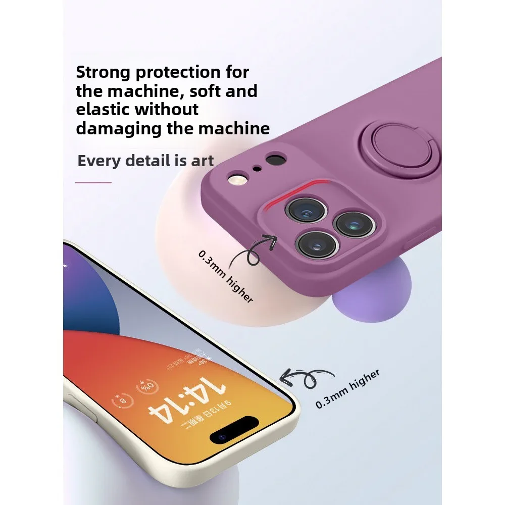 Liquid Silicone Phone Case with Ring Holder, Wrist Strap, and Shockproof Protection