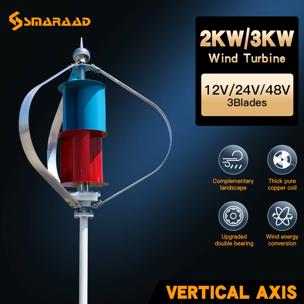 3000W Vertic Windmill Maglev Generator 48V 2m Start Noise-Free Street Light Garden Farm Home Use