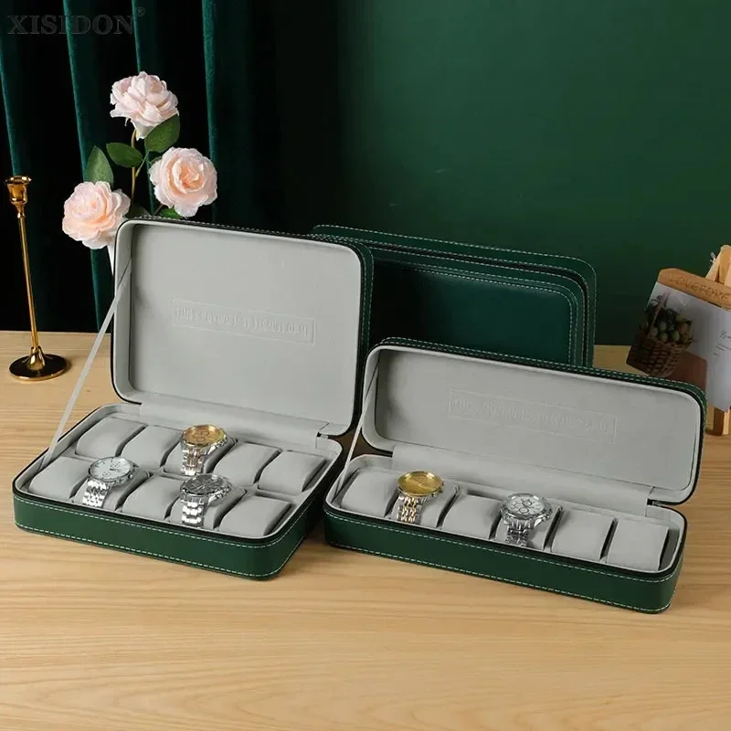 New 4/6/8/10/12 Slots Portable Leather Watch Box Your Watch Good Organizer Jewelry Storage Box Zipper Easy Carry Men loxes