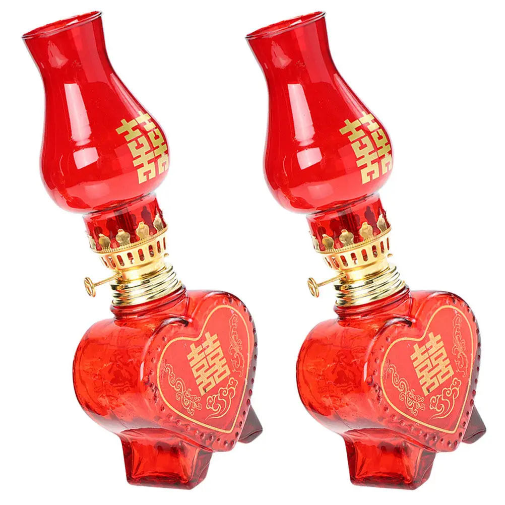 2Pcs 빈티지 오일 램프 유리 램프 레트로 스타일 홈 장식 데스크탑 웨딩 사용 오일 랜턴 비상 실내 조명