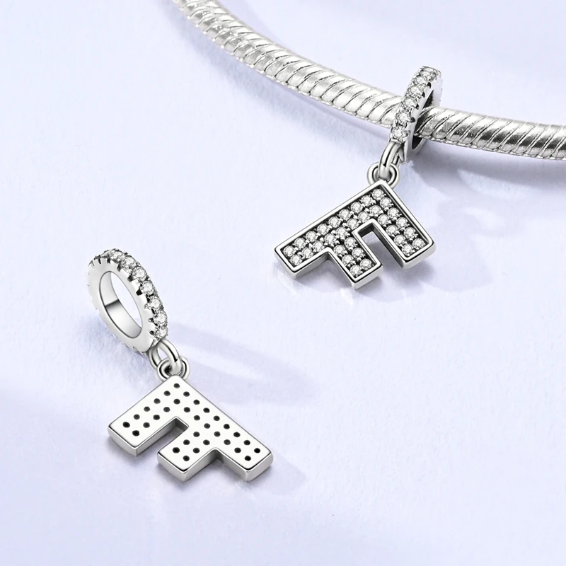 Charm-Anhänger aus 925er-Sterlingsilber, 26 Buchstaben, A-Z, Alphabet, eingelegter Zirkon, Buchstabenperle, passend für Armbänder, feiner DIY-Geburtstagsschmuck, Geschenk – Detail 7