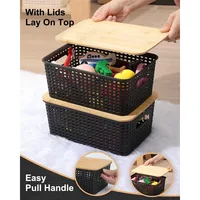 Baskets for Organizing Plastic Storage Bins With Bamboo Lids Small Shelf Basket Container for Organizing Shelves Desktop 2