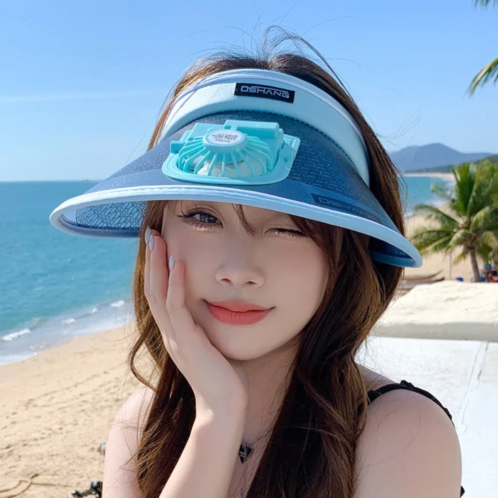 

With 3-Speed Regulation Adjustable Electric Fan UV Protection Sunscreen Hat Fan Cycling Hat Summer Visor Empty Top Sun Hat