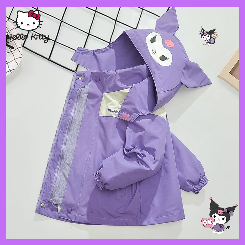 

Sanrioed Kuromi Cinnamoroll Y2K Anime Outdoors Jacket High-Quality Cotton Kid Hooded Casual Warm Thicken Outdoors Windbreaker
