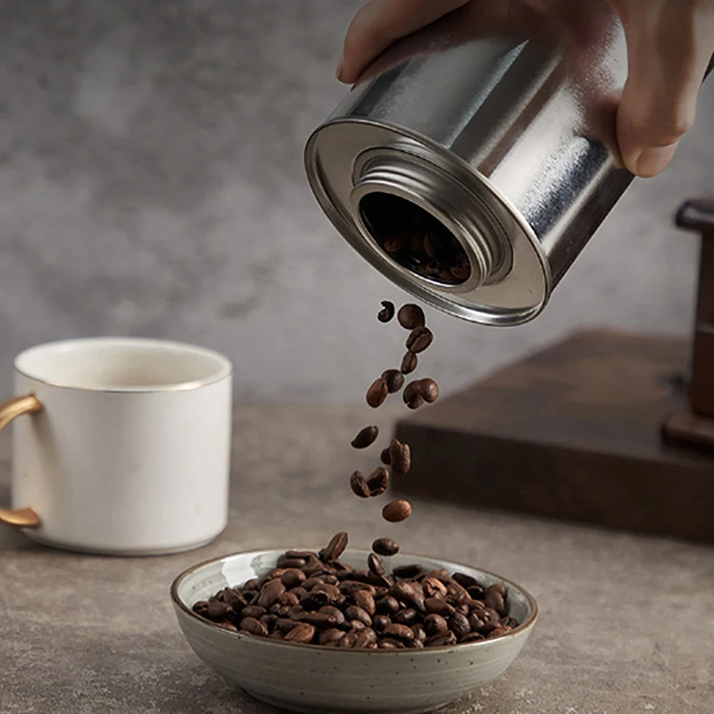

Серебряная круглая банка для хранения кофейных зерен 250 мл, емкость, кухонная крышка с закручиванием, кофейный порошок, сахар, жесть, органайзер, контейнер, упаковочная коробка