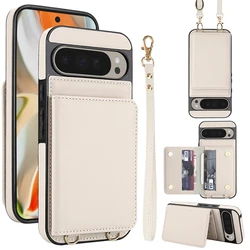 Versatile Crossbody Leather Wallet Case with Kickstand and Card Holder Strap - Pixel 9Pro XL (Beige)