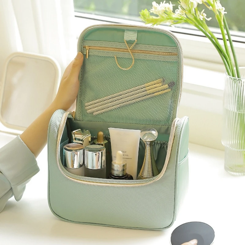 Portable Makeup Bag Waterproof Large Capacity Cosmetic Toiletry Bag with Hook Travel Case for Women Cosmetics