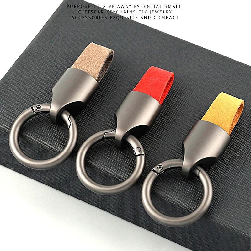 Cowhide Leather Keychains for Women Men Waist Belt Buckle Carabiner Car Pendant Key Chains Rings Keyring Bag Gifts