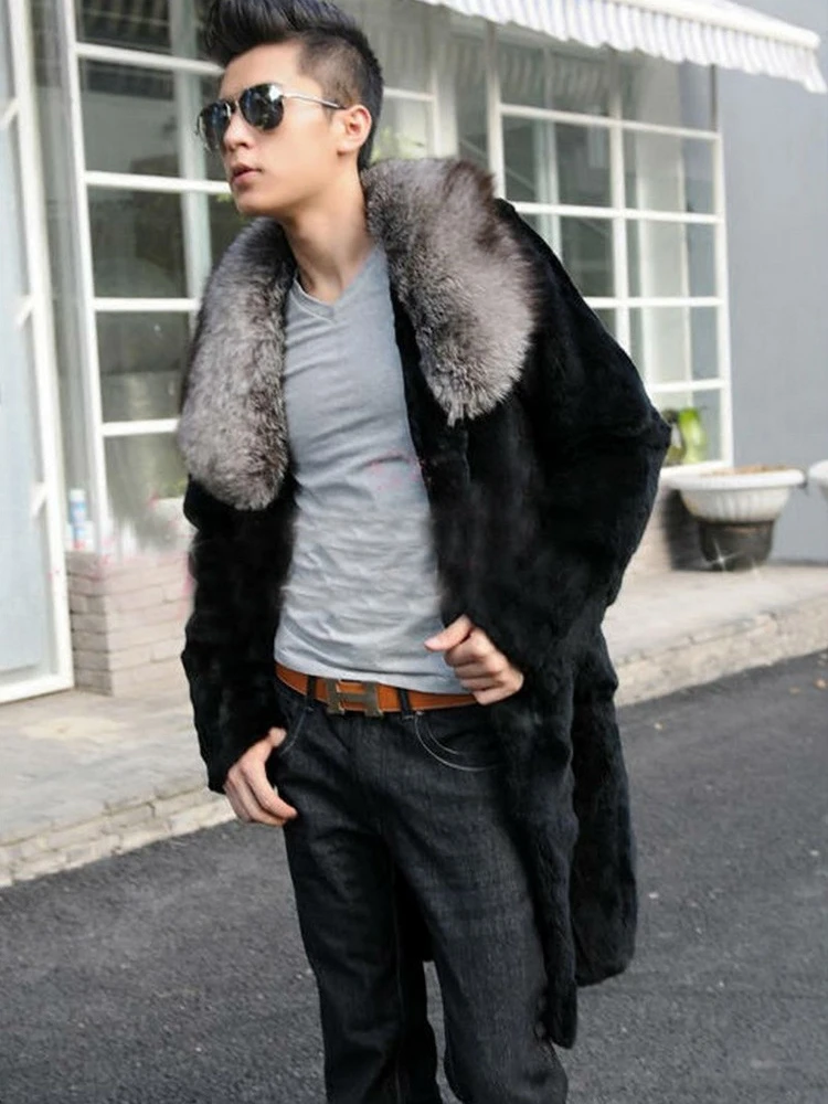 Winter Fur Collar Mid-length Faux Fur Coat Men Long Sleeve Thick Warm Business Windbreaker Jacket Plus Size Luxury Brand Coats