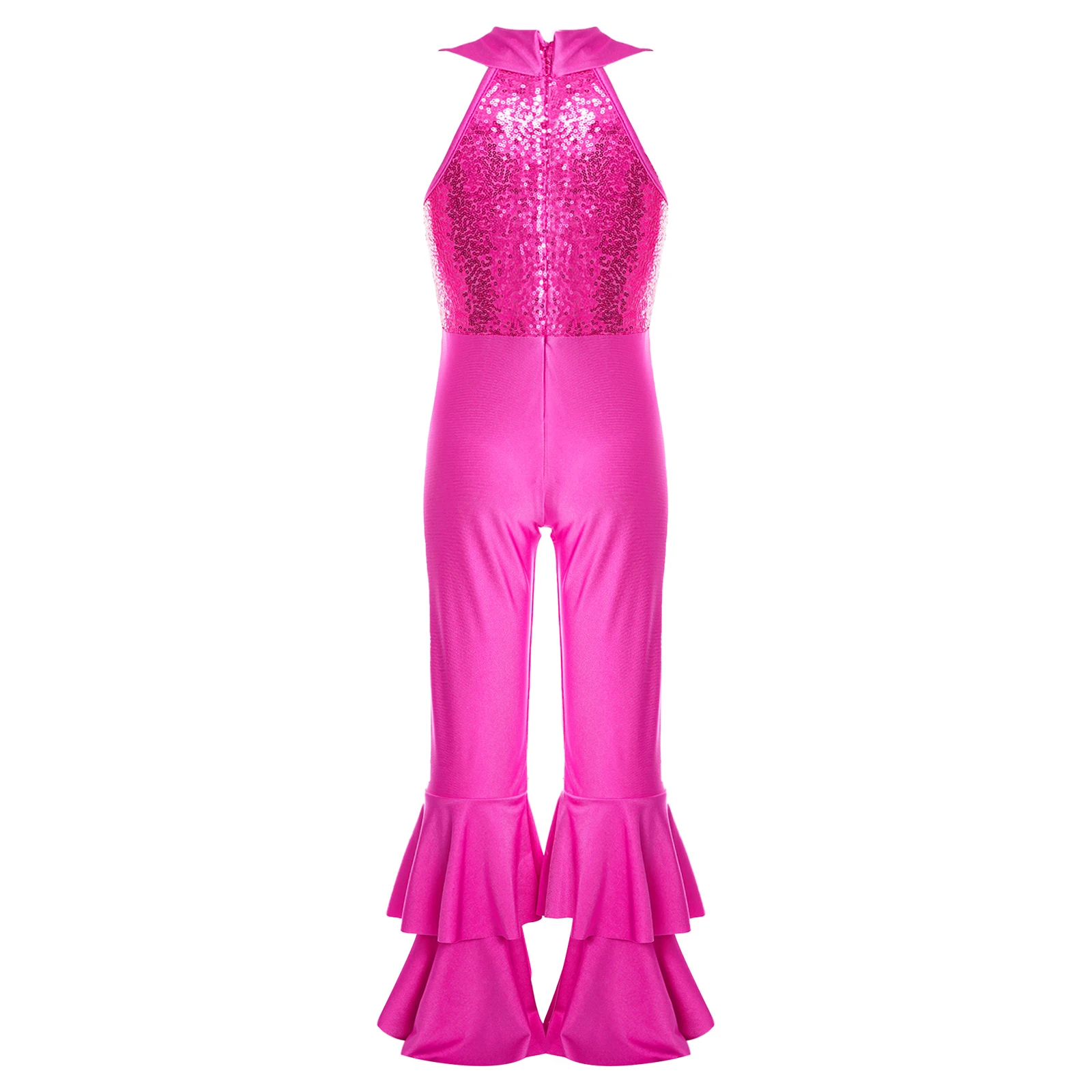 Kids Girls Sequins Latin Dance Shiny Jumpsuit Sleeveless Leotard