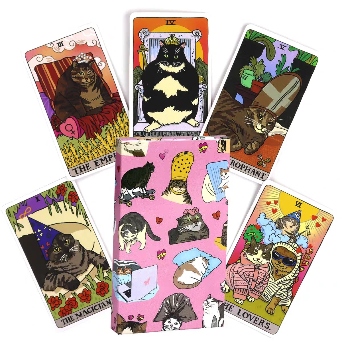 4*2.36 inch Cat Tarot Deck Funny Witchy Cat Kawaii Uwu 22pcs Major Arcana - For Family Gathering Divination Board Game 10.3*6cm