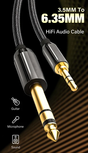 6.35mmから6.35mmステレオオーディオケーブル、FIBBR ストレート 1/4インチTSオーディオギター用プラグイン、ナイロン編み上 ギターオーディオケーブル 6.5mm から 6.5mm オーディオケーブル