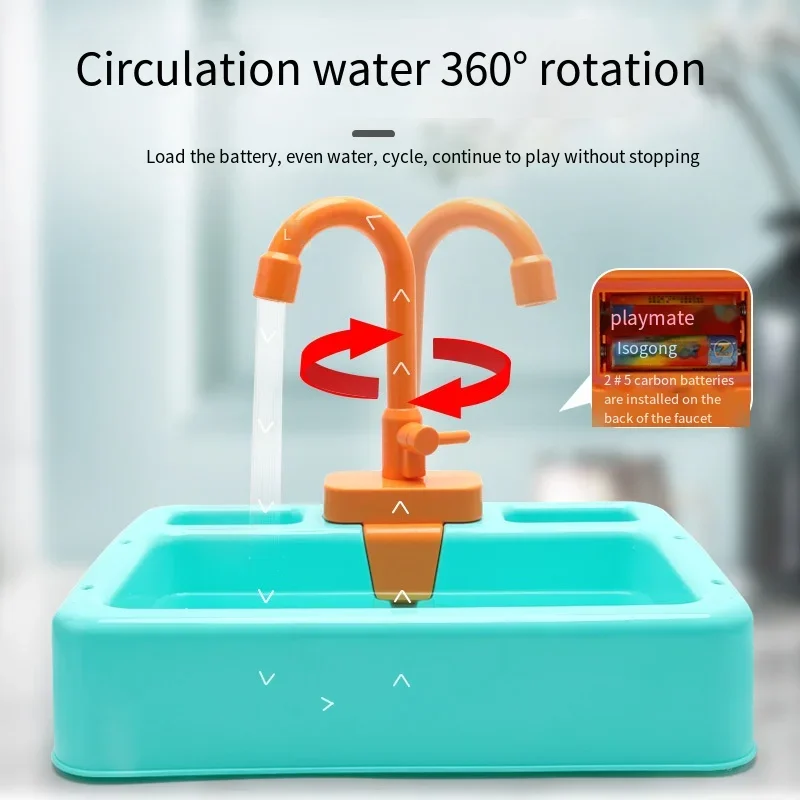 Kitchen Electric Wash Basin Sink Kit Kids Automatic Circulating Water Outlet Educational Cleaning House Toys Gift for Children
