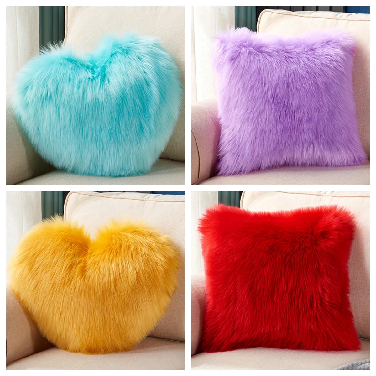 LuxuryPlushPillowcaseWoolFauxFurCushionsSofaBedLongHair