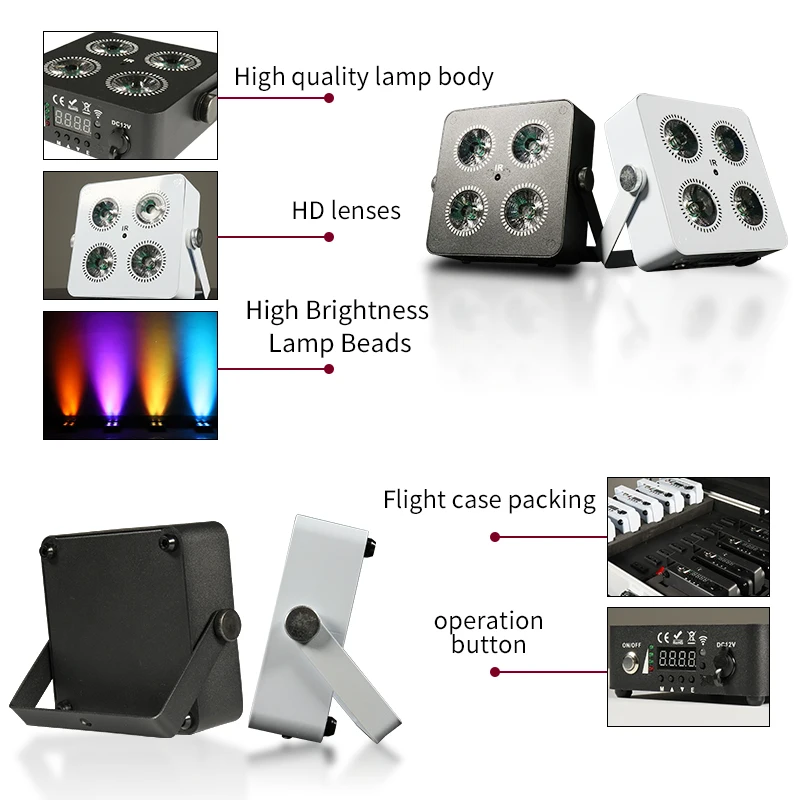 4x18W Led RGBWA UV 6IN1 Color Battery Wireless 2.4G Wireless DMX Led Par Light Mini Battery Party Light 4