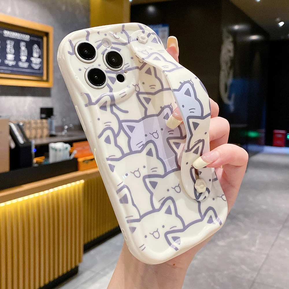 Cat Design Wrist Strap Phone Holder Case