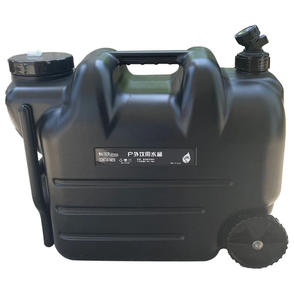 28L Camping Outdoor Bucket with Faucet & Wheel Camping Water Storage Carrier Large Capacity Water Tank for Outdoor BBQ