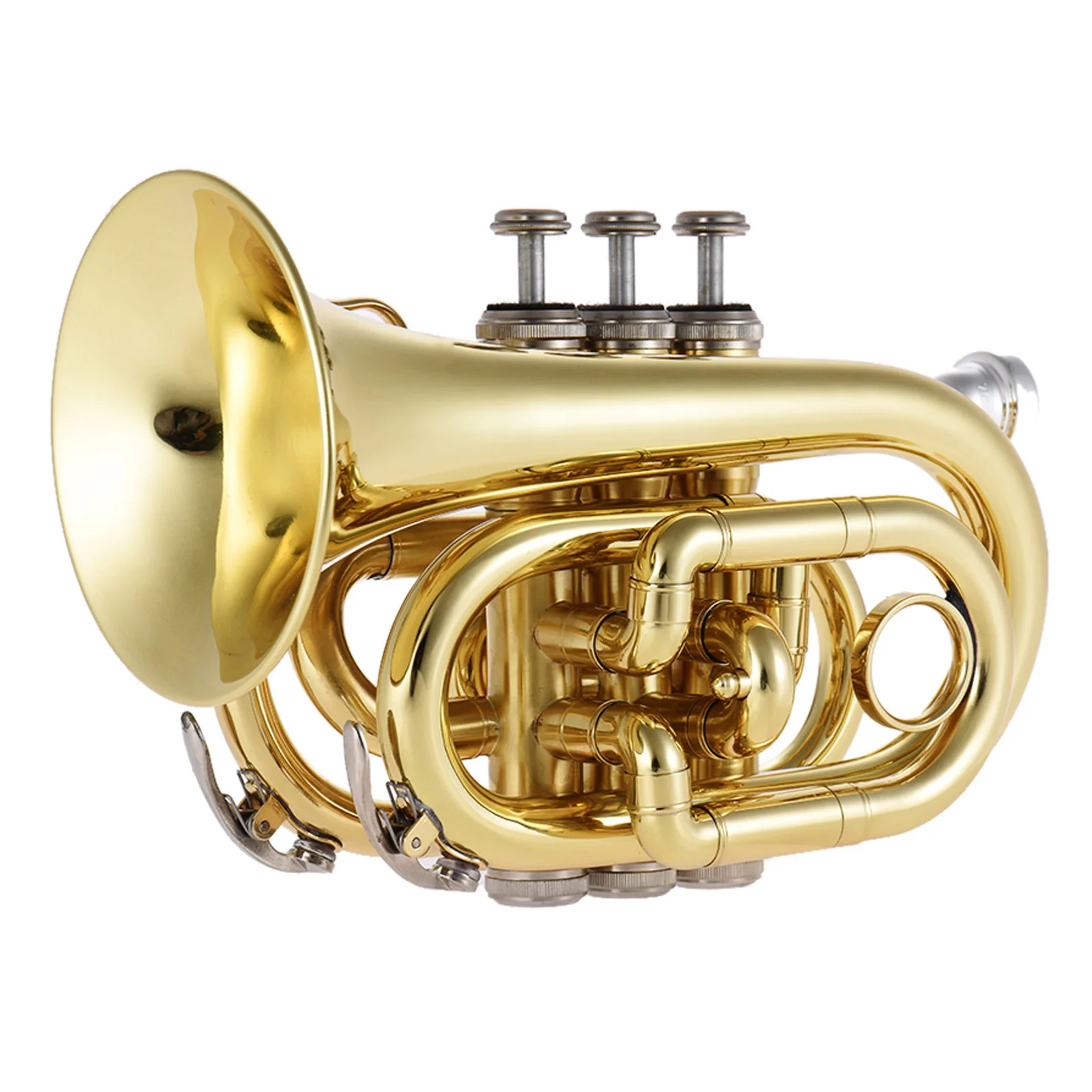 Mini Pocket Trumpet Bb Flat Brass Wind Instrument with Mouthpiece Gloves Cleaning Cloth Carrying Case Brass Trumpet Instrument