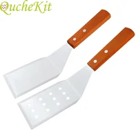Spatule de cuisine en acier inoxydable, avec manche en bois, pelle à crêpes, Pot, spatule à frire, pelle à poisson, ustensiles de cuisine 1
