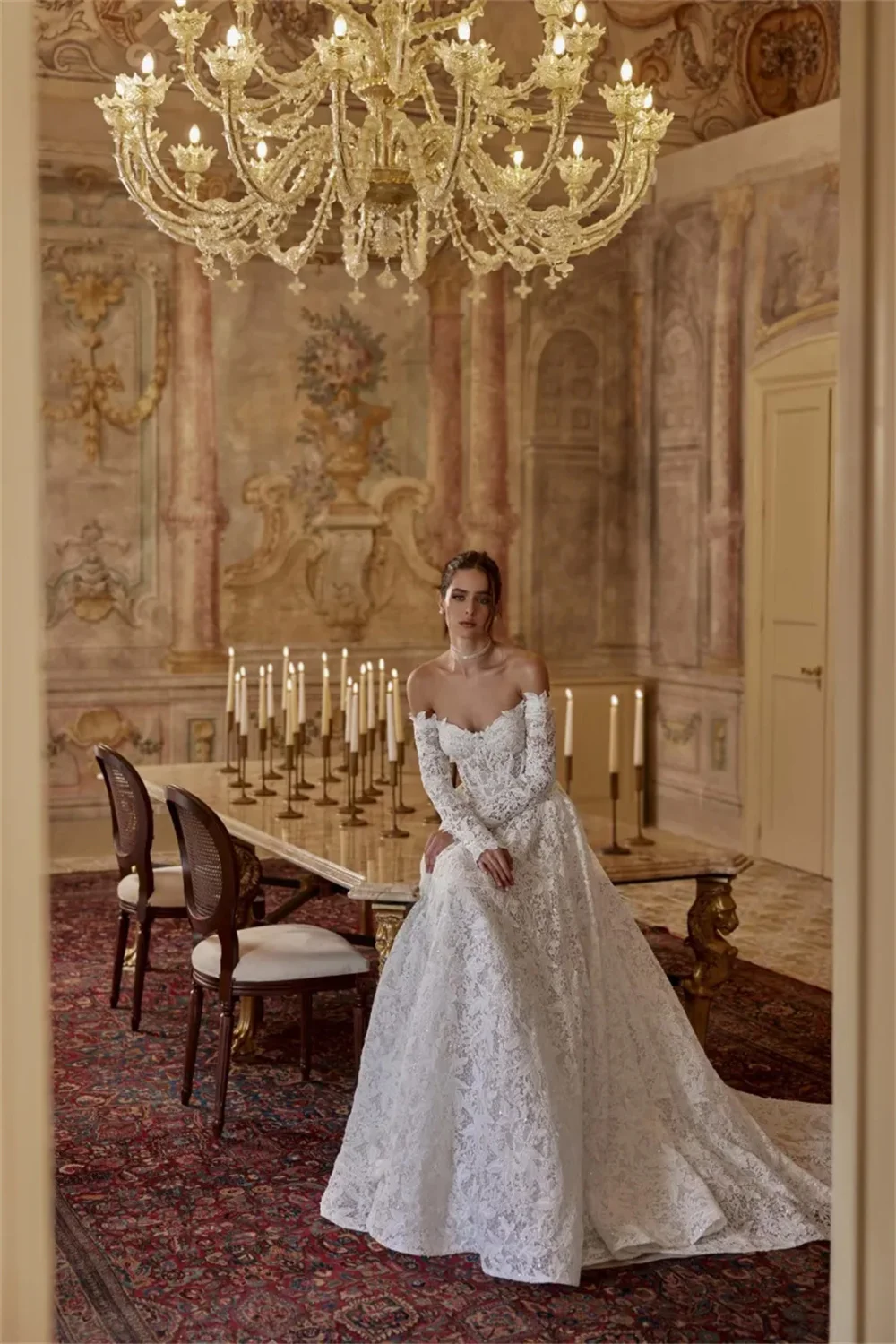 High Quality Long Sleeves Sweetheart Bridal Grown A Line Wedding Dresses Sweep Train Custom Made 2026 Vestido De Noival